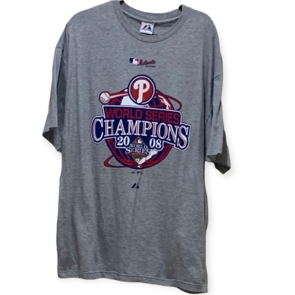 MLB Majestic Philadelphia Phillies 2008 World Series Champions Gray T-Shirt 2XL - Picture 5 of 10